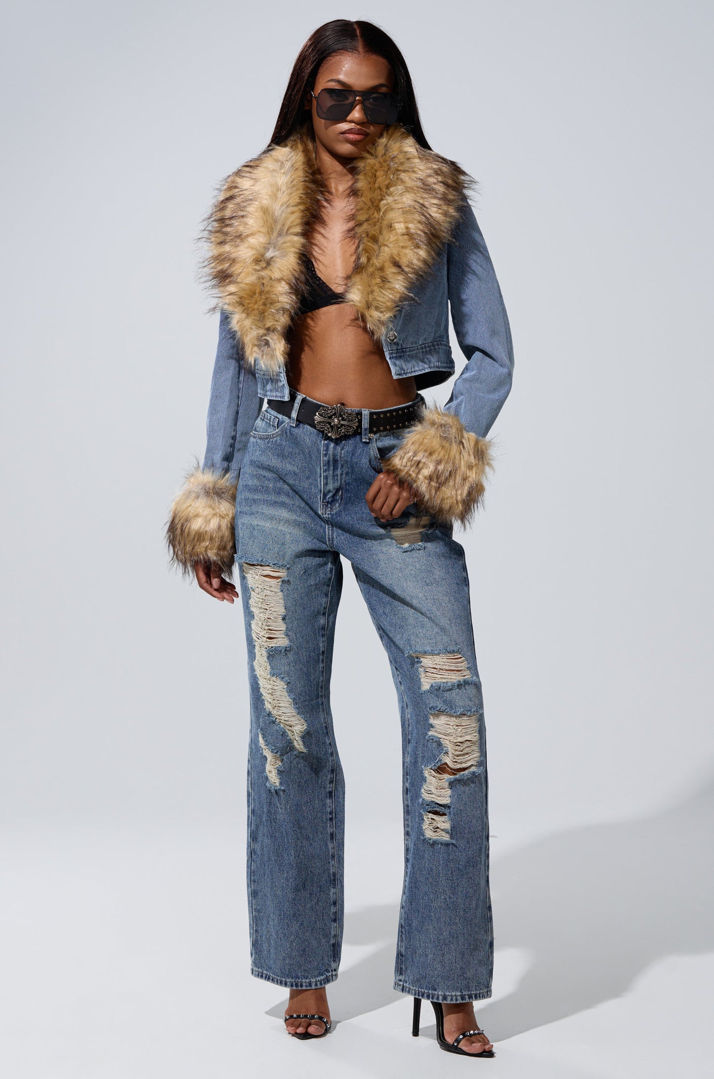 NEW GISELE CROPPED FUR TRIM JACKET