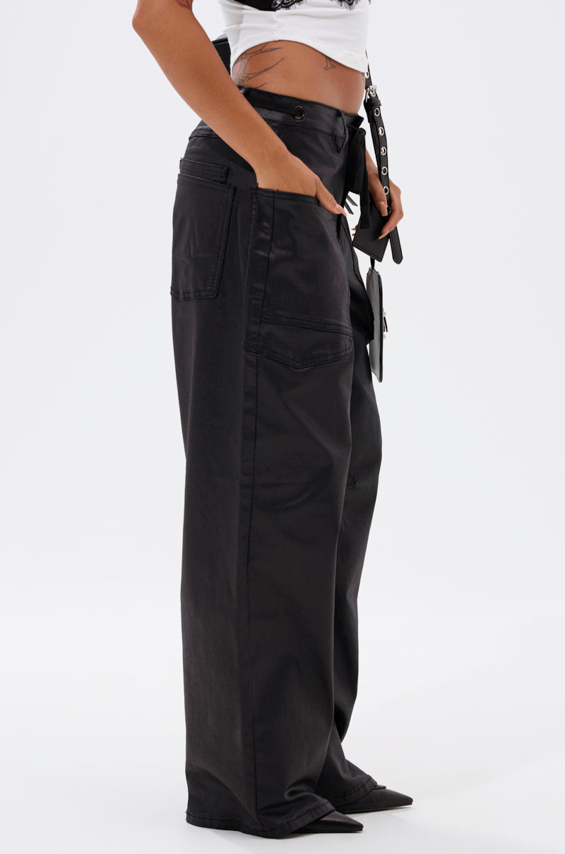 DONT GIVE UP COATED WIDE LEG DENIM WITH GROMMET