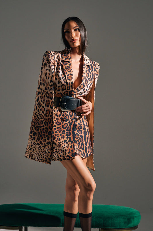 AMINAH LEOPARD PRINT BLAZER DRESS