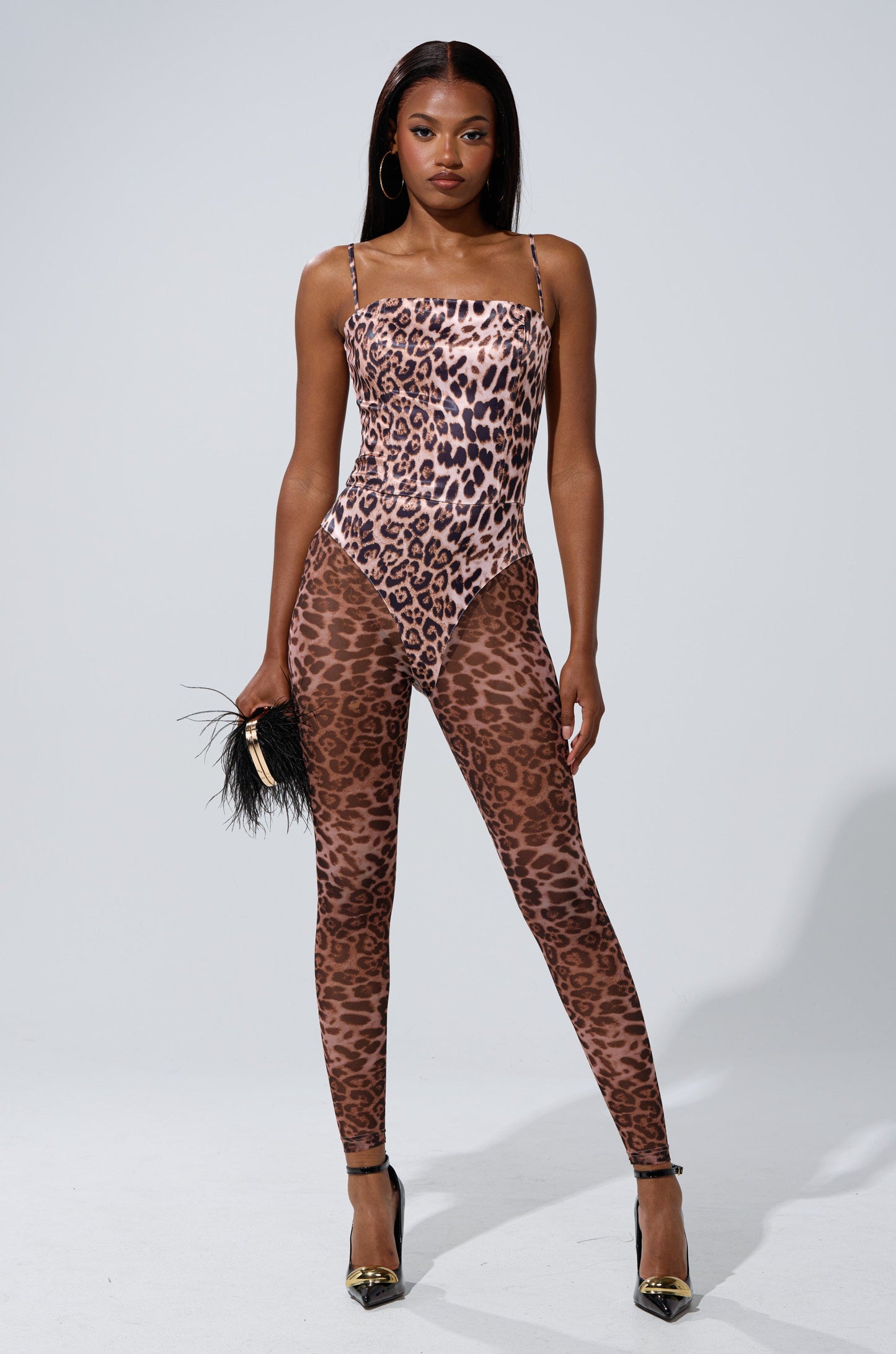 LENNON SATIN MESH PRINTED JUMPSUIT