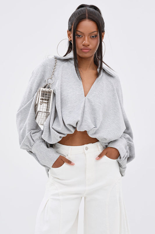 NEW RULES HIGH LOW BLOUSE IN GREY