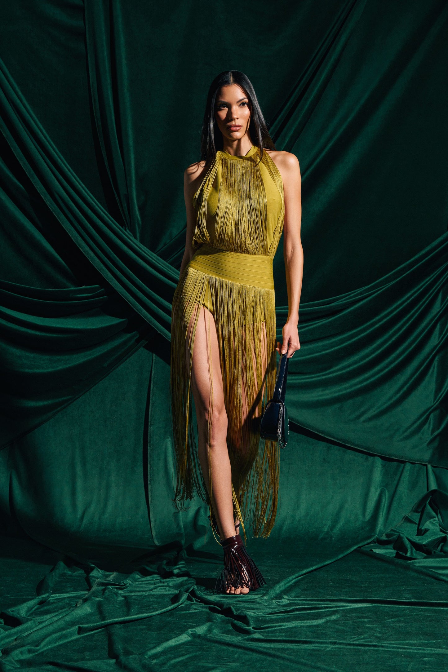 RENEE FRINGE ROMPER IN GREEN