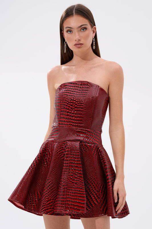VAL PU MINI DRESS IN CROC PRINT