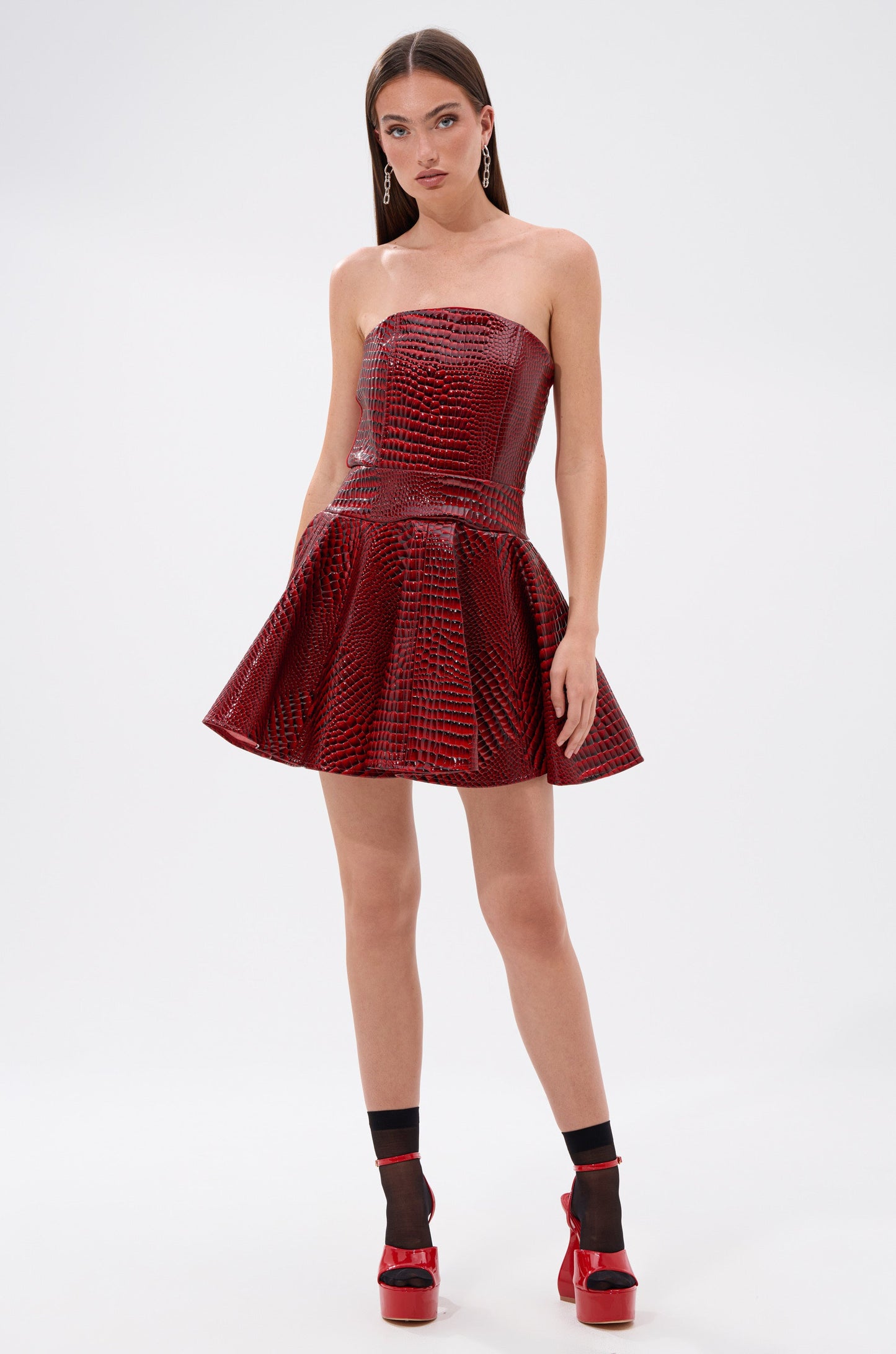 VAL PU MINI DRESS IN CROC PRINT