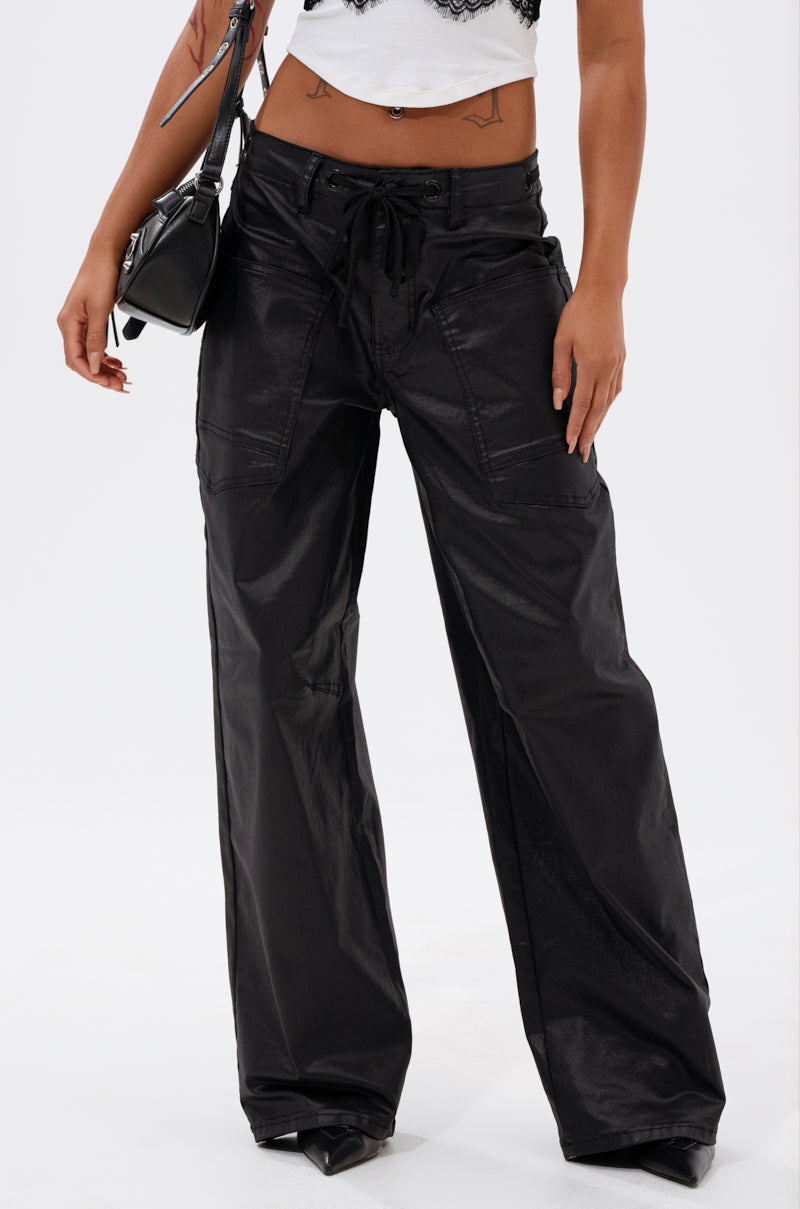 DONT GIVE UP COATED WIDE LEG DENIM WITH GROMMET