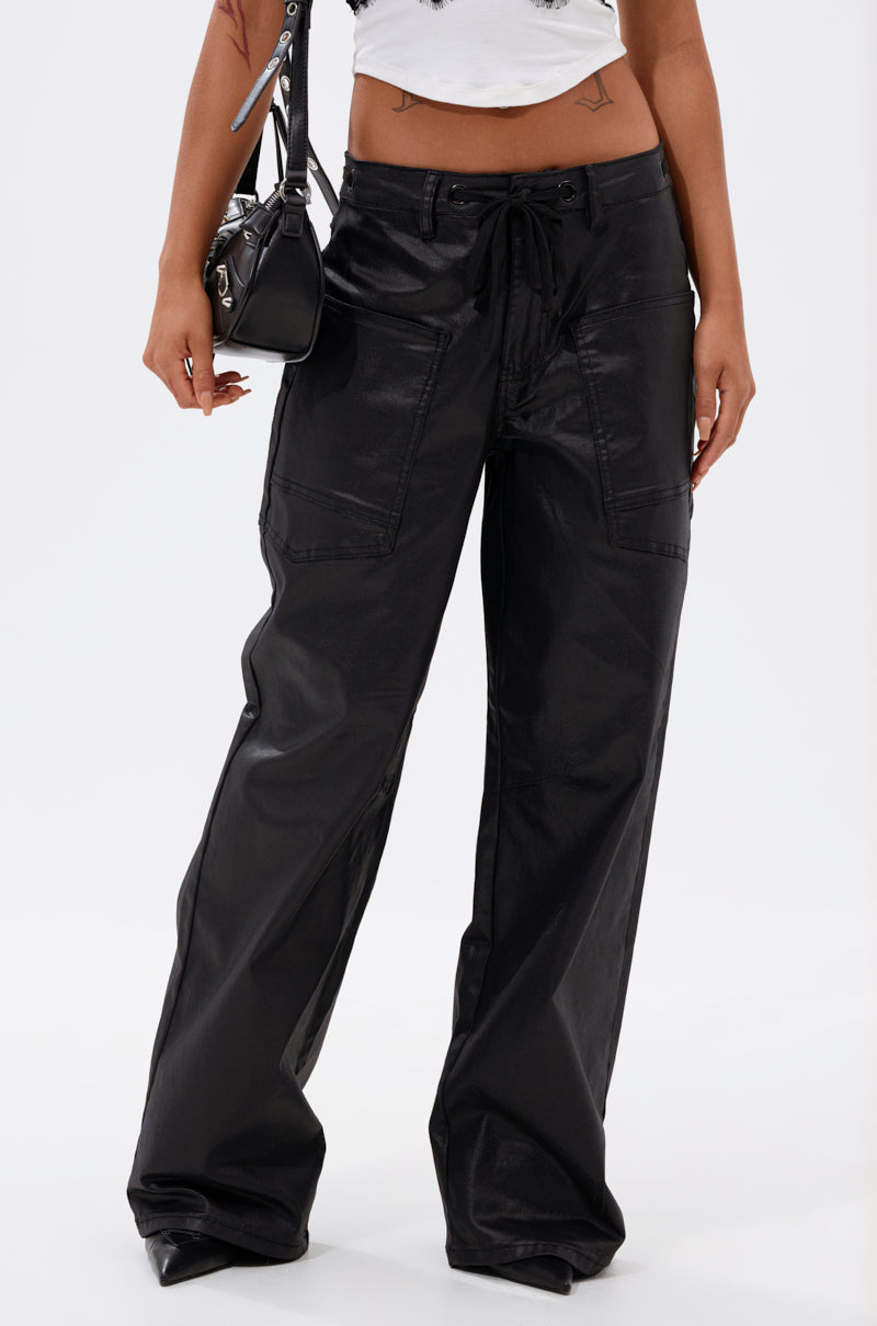 DONT GIVE UP COATED WIDE LEG DENIM WITH GROMMET