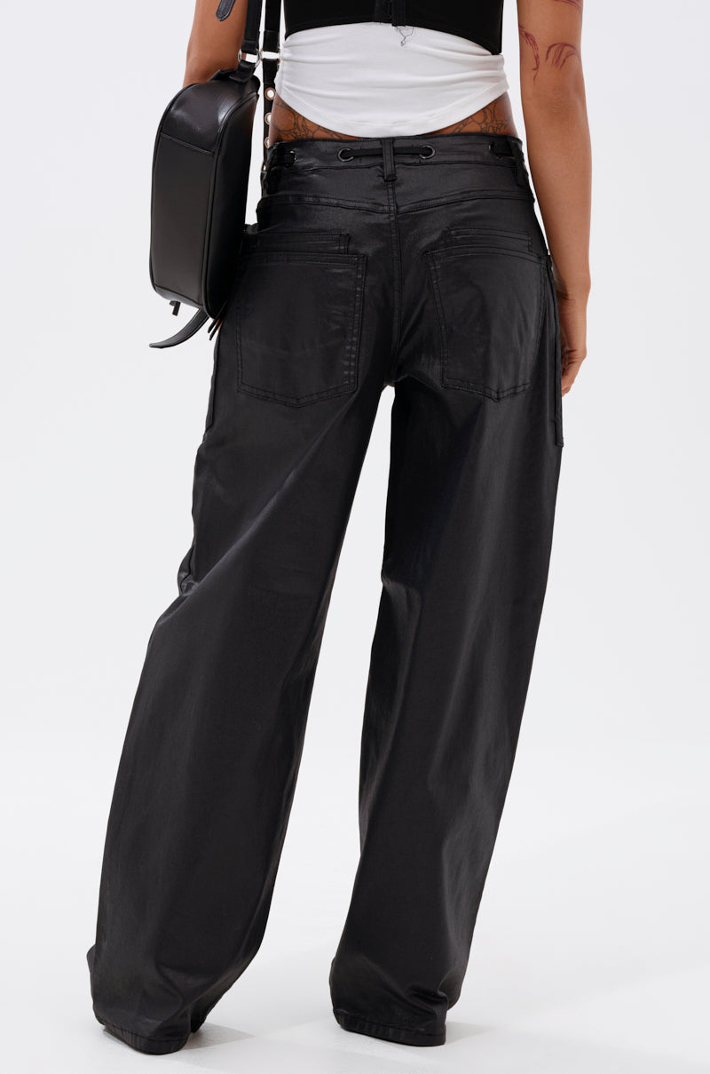 DONT GIVE UP COATED WIDE LEG DENIM WITH GROMMET