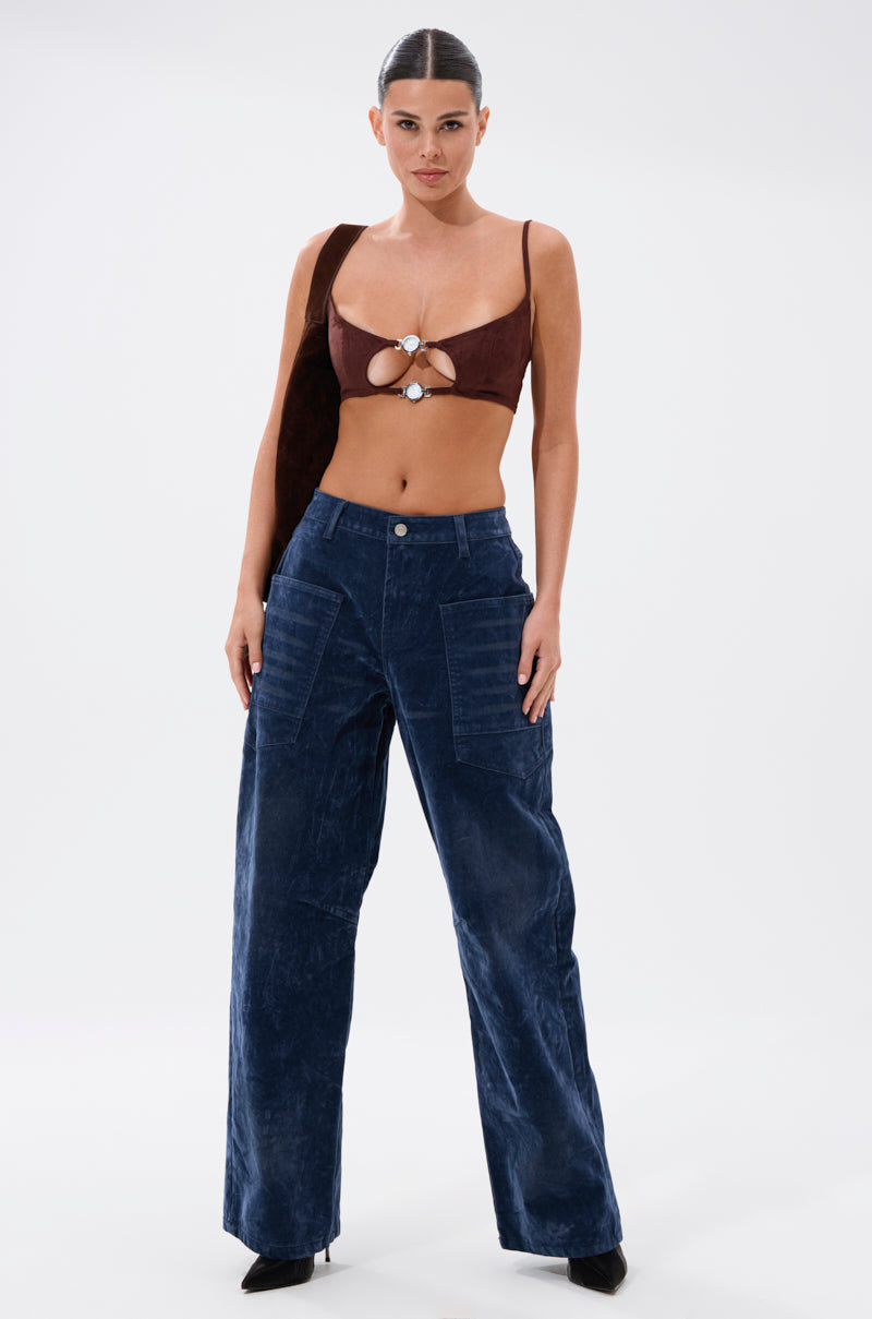 VALERIE VELVET EFFECT WIDE LEG PANT IN BLUE