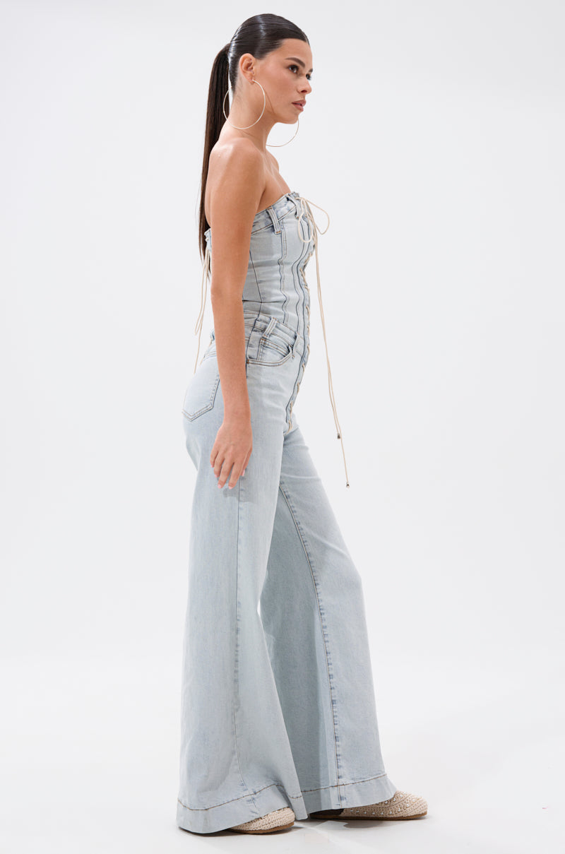 ALL IN THE DETAILS DENIM LACE UP JUMPSUIT