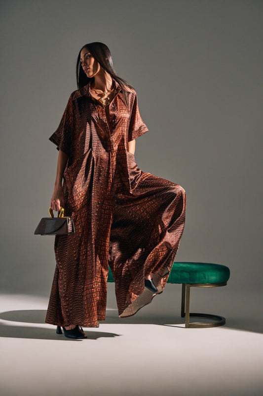 SHE'S RICH OVERSIZED SATIN JUMPSUIT IN CROC PRINT